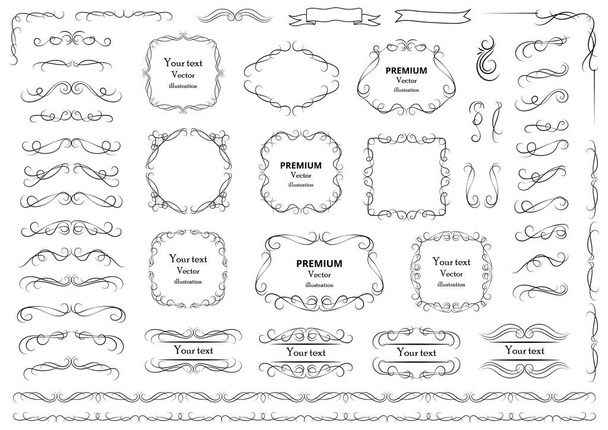 Calligraphic design elements . Decorative swirls or scrolls, vintage frames , flourishes, labels and dividers. Retro vector illustration.	 - Vektör, Görsel