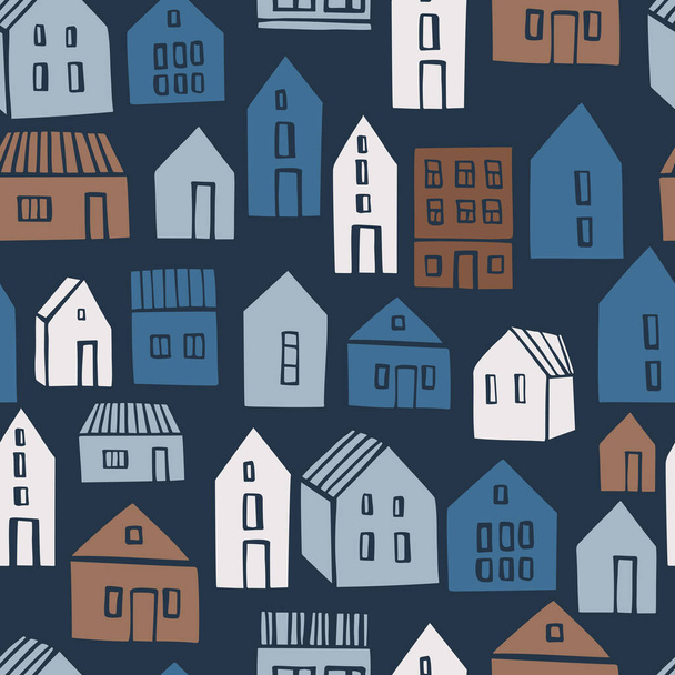 Small cute  houses.  Vector  seamless pattern. - Vector, Image