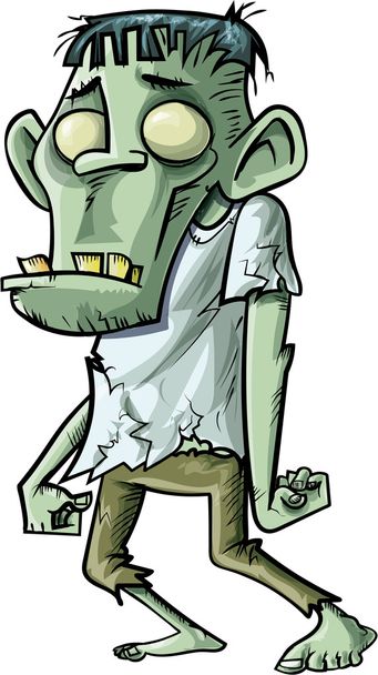 Мультфильм преследует зеленого зомби с большими зубами
 - Вектор,изображение
