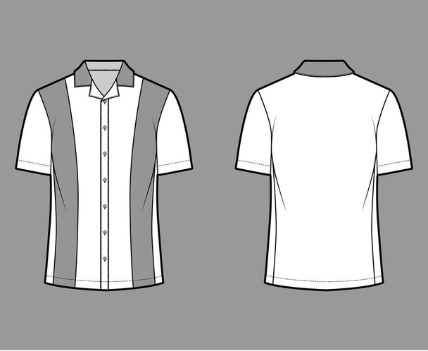 Shirt bowling technische mode illustratie met korte mouwen, open kraag, tuniek lengte, oversized uniform kleding - Vector, afbeelding