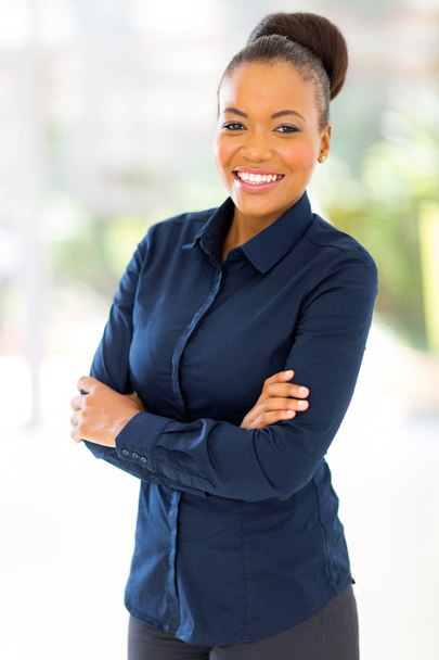 afro american businesswoman with arms crossed - Photo, image