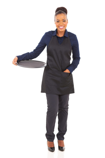 african waitress with empty tray - Foto, Imagen