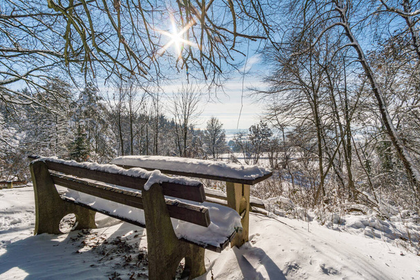 Fantastische sneeuwschoenentocht in het winterwonderland aan de Gehrenberg bij Bodensee - Foto, afbeelding