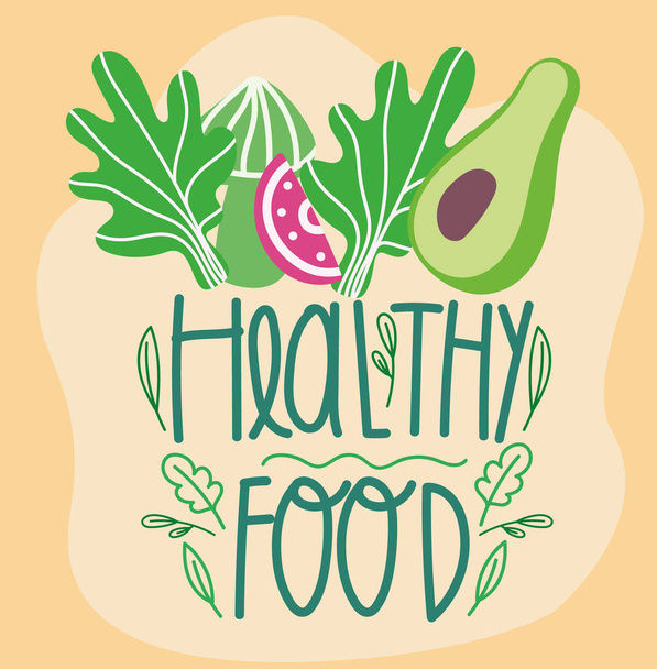 healthy food fresh avocado fruit lettuce, cooking in cartoon style - Vektori, kuva