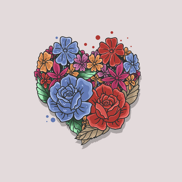 Blumen Rose Herz Form Illustration Vektor - Vektor, Bild