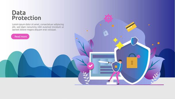 Safety and confidential data protection. VPN internet network security. Traffic encryption personal privacy concept with people character. web landing page, banner, presentation, social or print media - Vector, Image