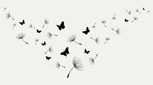 Πικραλίδα με ιπτάμενες πεταλούδες και σπόρους, διανυσματική απεικόνιση - Διάνυσμα, εικόνα