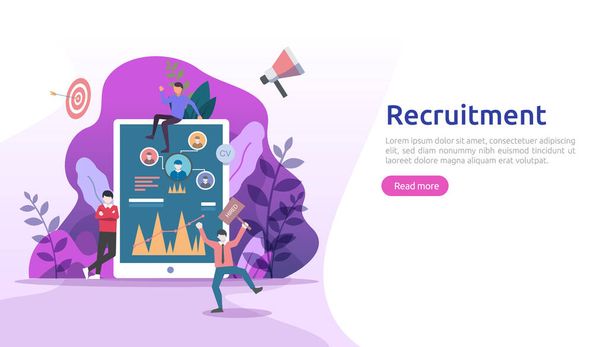 Job hiring and online recruitment concept with tiny people character. agency interview. select a resume process. template for web landing page, banner, presentation, social media. Vector illustration. - Vektor, obrázek