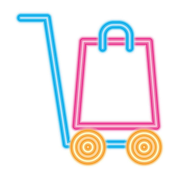 carrito de mano con icono de la bolsa de compras, estilo neón - Vector, Imagen