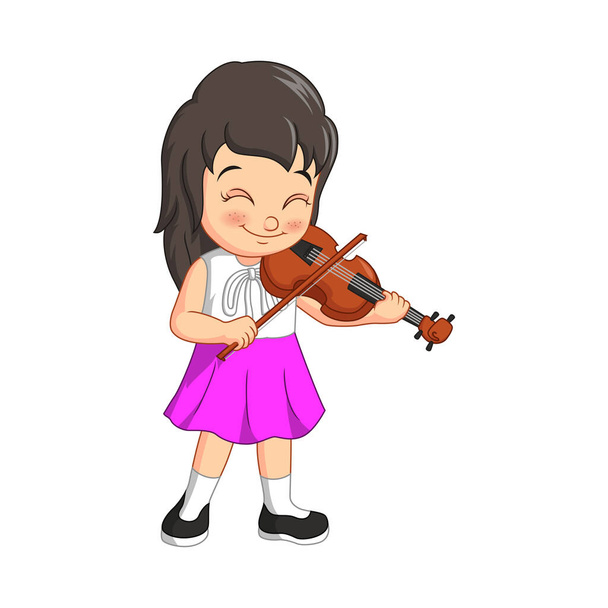 Vector illustration of Cute little girl playing violin - Vector, Image