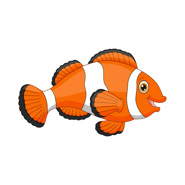 Ilustración vectorial de dibujos animados peces payaso feliz sobre fondo blanco - Vector, Imagen