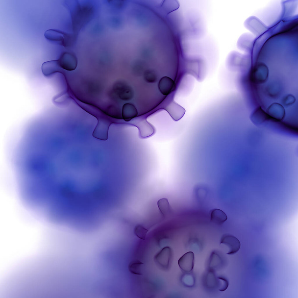 Virüs hücrelerinin mikroskobik görüntüsü. 3 boyutlu tıbbi illüstrasyon - Fotoğraf, Görsel