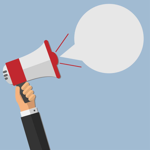 Hand holding a megaphone with a speech bubble - Vector, Image
