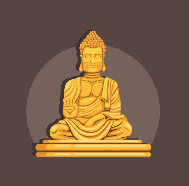 Statua di Buddha dorato religione simbolo concetto in cartone animato illustrazione vettore  - Vettoriali, immagini
