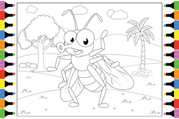 розмальовка мила муха тваринний мультфільм для дітей
 - Вектор, зображення