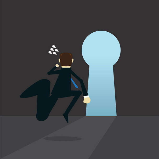 Businessman going to big keyhole - Vector, Image