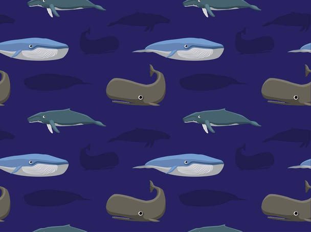 Whale Seamless Wallpaper 1 Cartoon Character - Vector, imagen