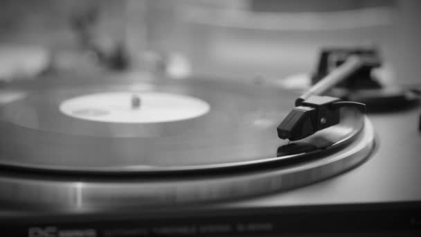 Black and White. The needle goes down on a vintage vinyl record. The vinyl record is spinning. The needle plays on a vintage vinyl record. Old turntable - Footage, Video
