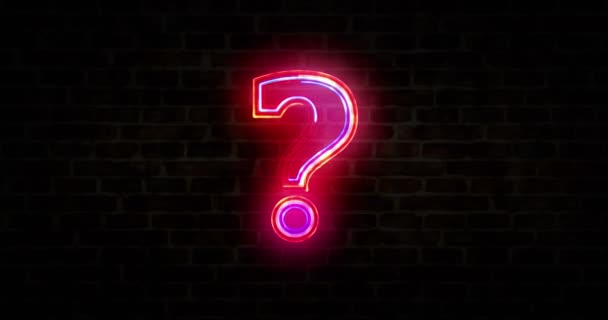 Question mark, query symbol, knowledge, faq, education, search and quiz neon sign on brick wall loop concept. Abstract 3d rendering loopable and seamless animation. - Footage, Video