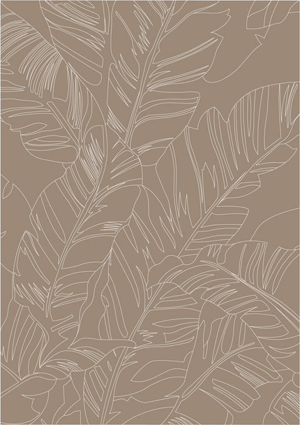 Linhas brancas padrão bananeira e folhas que é uma planta tropical em fundo marrom, vetor de linha plana e ilustração. - Vetor, Imagem