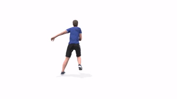 Oldalirányú Jump Man gyakorlat animáció 3D-s modell egy fehér háttér a kék póló. Alacsony poli stílus.  - Felvétel, videó