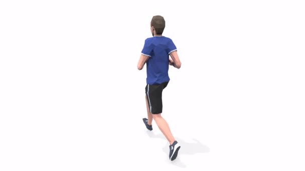 run Uomo esercizio animazione modello 3d su sfondo bianco nella t-shirt blu. Basso stile poli.  - Filmati, video