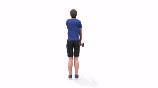 Eteenpäin Raise Man käyttää animaatio 3d malli valkoisella taustalla sininen t-paita. Alhainen poly tyyli.  - Materiaali, video