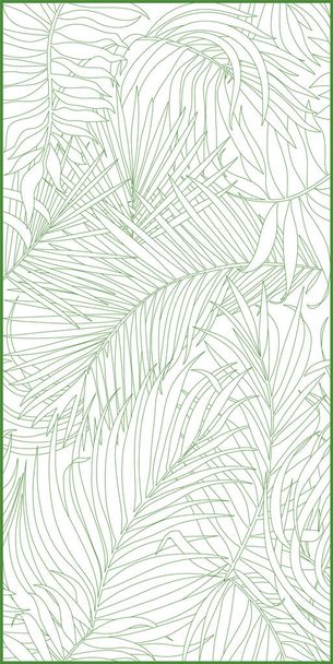 Padrão de linhas verdes de estilo de padrão de folhas tropicais no fundo branco, vetor de linha plana e ilustração. - Vetor, Imagem