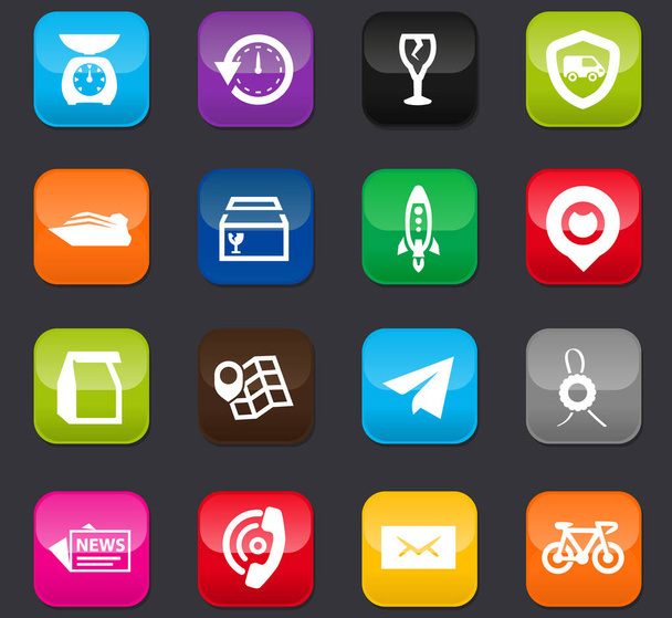 Post service icons set for web sites and user interface. Colored buttons on a dark background - Vettoriali, immagini