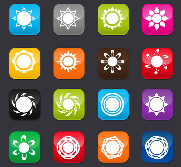 Sun icon set for web sites and user interface. Colored buttons on a dark background - Vecteur, image