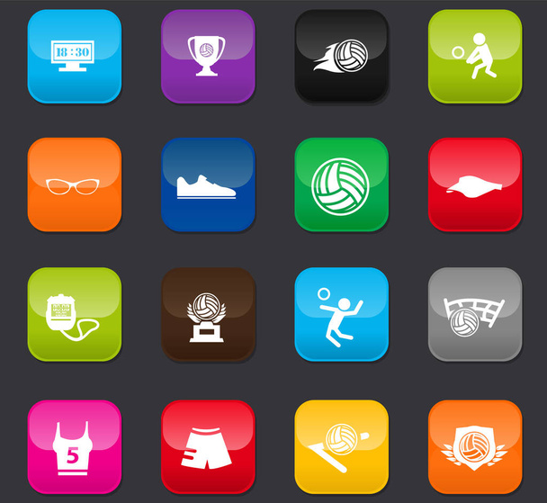 Voleibol simplemente iconos para la web y las interfaces de usuario. Botones de colores sobre un fondo oscuro - Vector, Imagen