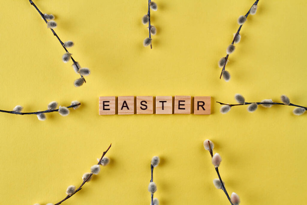 Easter composition on yellow background. - Photo, image