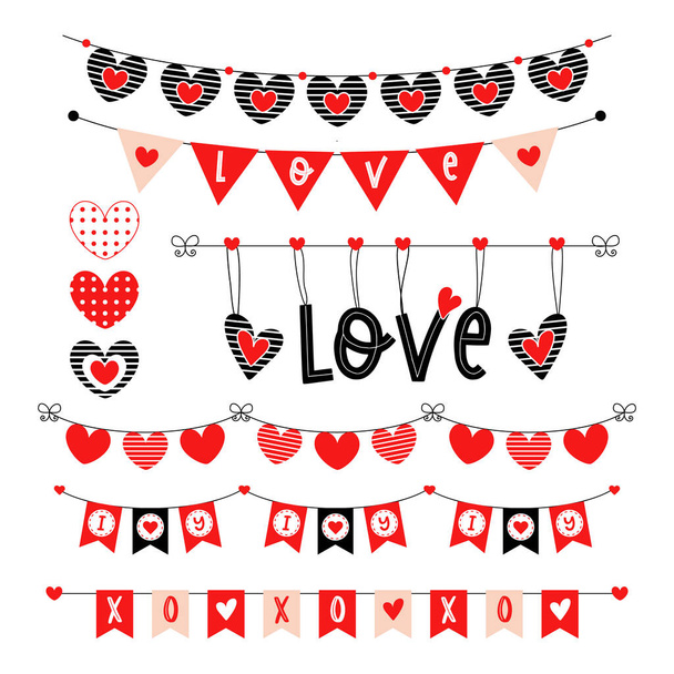 Valentines coeur bunting mariage guirlande ensemble - Vecteur, image