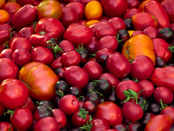 Arrière-plan avec des tomates rouges mûres.. - Photo, image