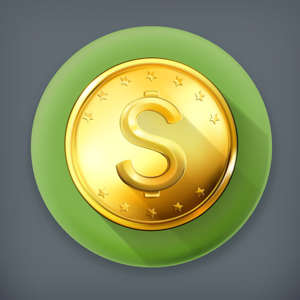 Gold coin, long shadow vector icon - Вектор, зображення