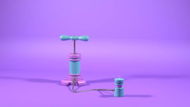 3D Надувной насос. В диапазоне фиолетовый синий и розовый. инфляция.  - Фото, изображение