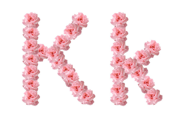 Alfabeto inglês de flores de rosas rosa, letra K, colagem. - Foto, Imagem