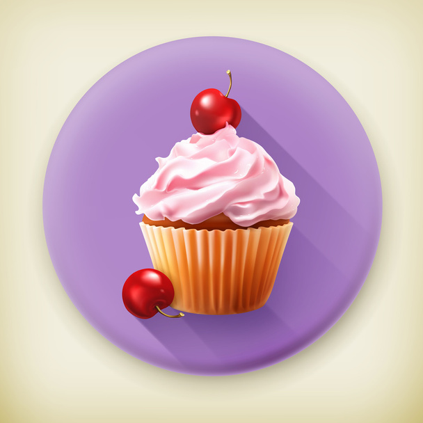 Cherry cupcake long shadow vector icon - Vector, Imagen