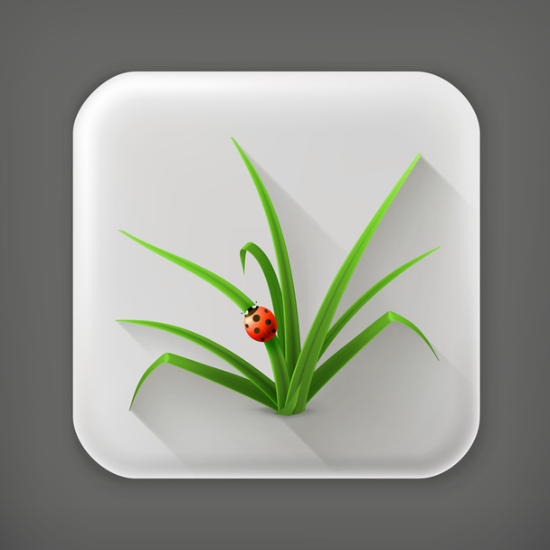 Ladybug and grass, long shadow vector icon - Vector, afbeelding