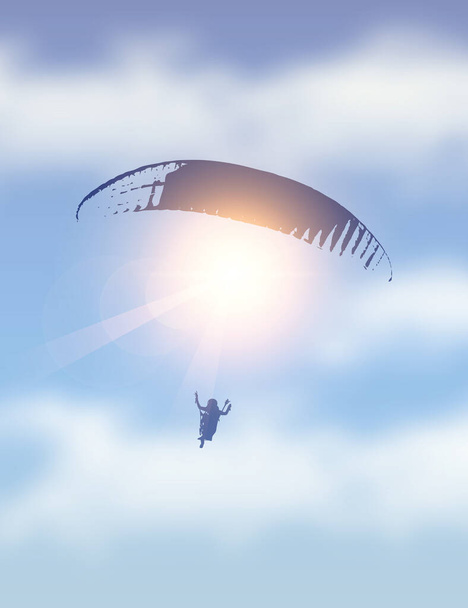 paragliding adventure paraglider in cloudy sky - Vector, Image