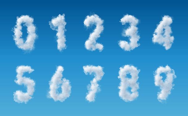 αριθμοί σύννεφο σε μπλε ουρανό, δημιουργικό αλφάβητο - Φωτογραφία, εικόνα