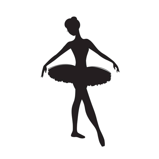 Silhouette ballerina.Dancing woman.Black and white illustration of a classical dancer.Stock illustration isolated on white background. - Vector, Image