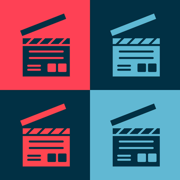 Pop art Movie clapper icon isolated on color background. Film clapper board. Clapperboard sign. Cinema production or media industry.  Vector Illustration. - Vector, Image
