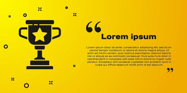 Black Award cup icon isolated on yellow background. Winner trophy symbol. Championship or competition trophy. Sports achievement sign.  Vector. - Vector, Image