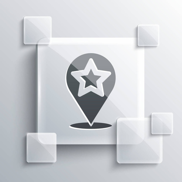 Grey Map pointer with star icon isolated on grey background. Star favorite pin map icon. Map markers. Square glass panels. Vector. - Vector, Image