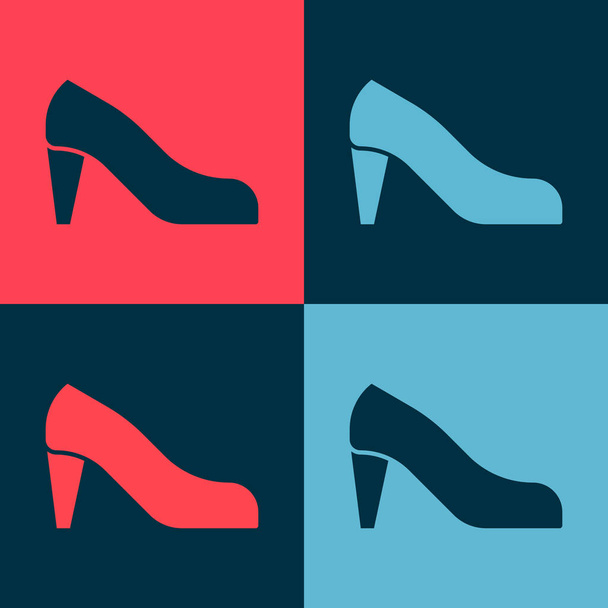 Pop art Vrouw schoen met hoge hiel pictogram geïsoleerd op kleur achtergrond. Vector. - Vector, afbeelding