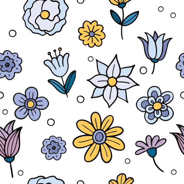 Hand drawn flowers and leaves pattern. Vector illustration - Διάνυσμα, εικόνα