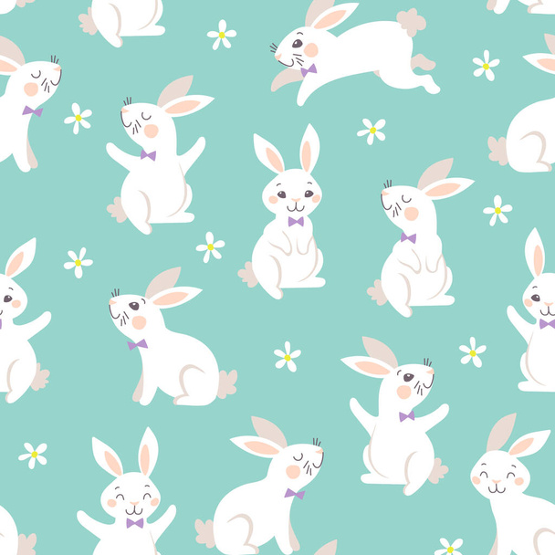 Bunny Seamless Pattern. Happy Easter. Happy Cute Easter Bunnies. Vector seamless texture with many Funny Bunnies. - Vector, Image