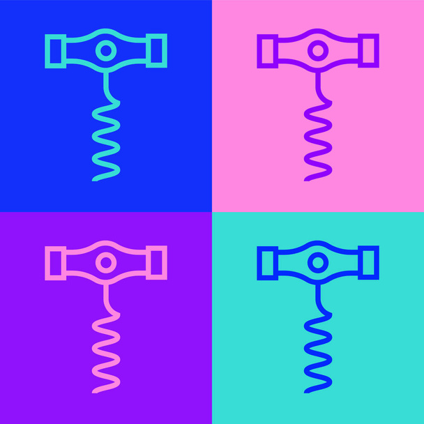 Pop art line Wine corkscrew icon isolated on color background.  Vector. - Vector, Image