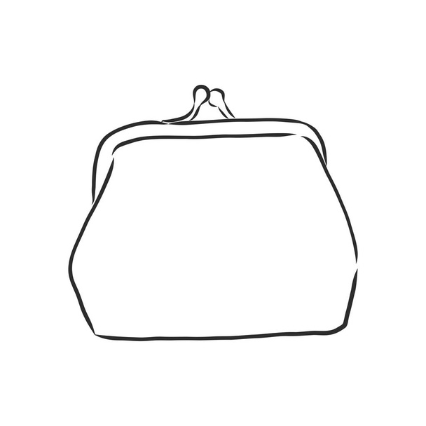 Çantalı kadın çizgisi ikon vektör çizimi tasarımı. Bayanlar geçmişe dönük madeni para çantası vektör çizimi - Vektör, Görsel
